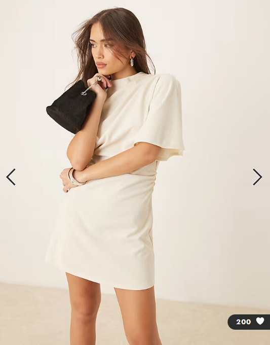 ASOS DESIGN flutter sleeve ruched side mini dress in white