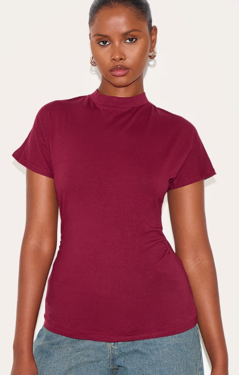 Plt - Wine Oversized Cinched Waist Detail T Shirt