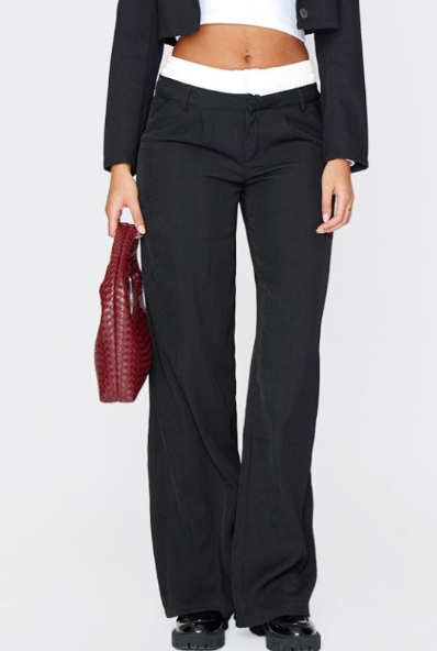 Tall Black Premium Woven Double Waistband Tailored Trouser