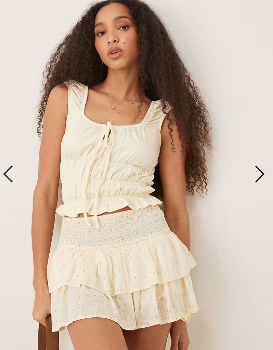 ASOS DESIGN milkmaid short sleeve top in yellow