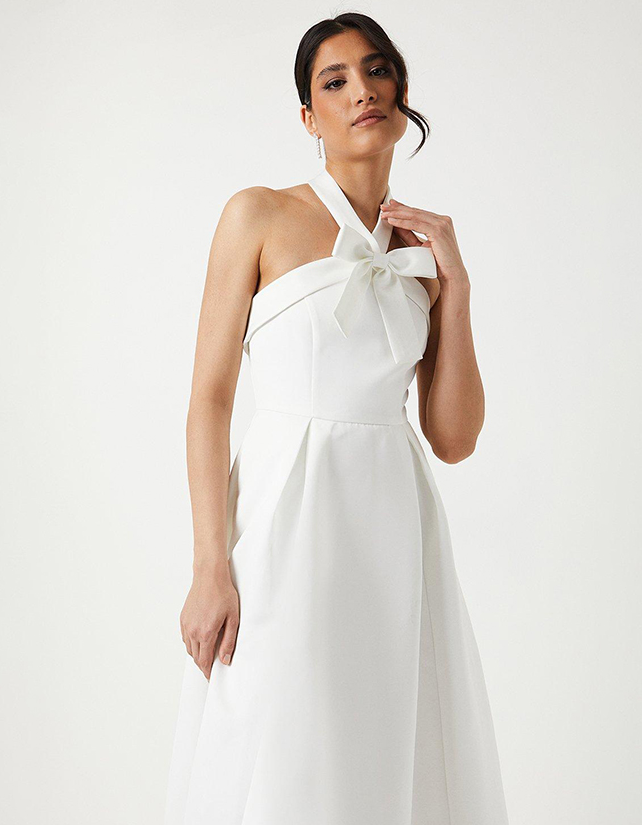 Bow Detail Structured Full Skirted Maxi Dress