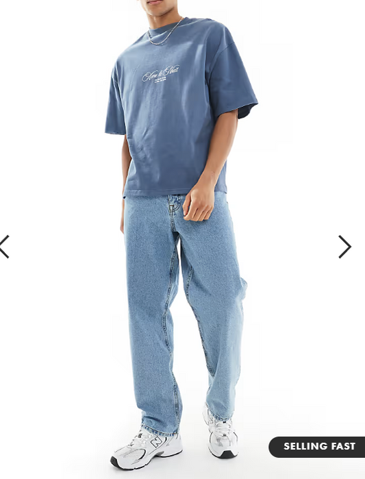 ASOS DESIGN baggy jeans in mid wash blue
