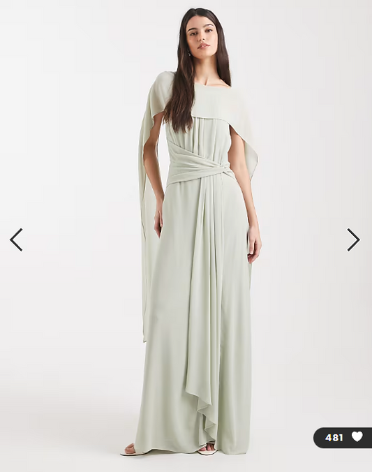 TFNC Bridesmaid chiffon cape twist detail maxi dress in sage green
