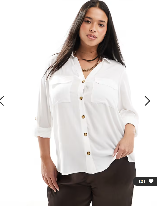 Vero Moda Curve button down shirt with pocket detail in white