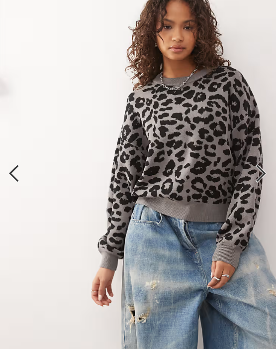 Noisy May relaxed knitted jumper in grey leopard