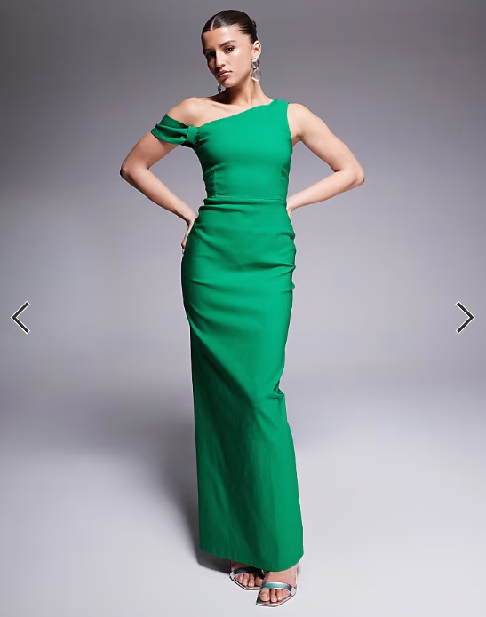 Vesper bengaline one shoulder knot detail maxi bodycon dress in emerald