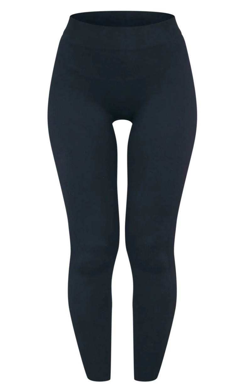 Black Structured Contour Ribbed Leggings