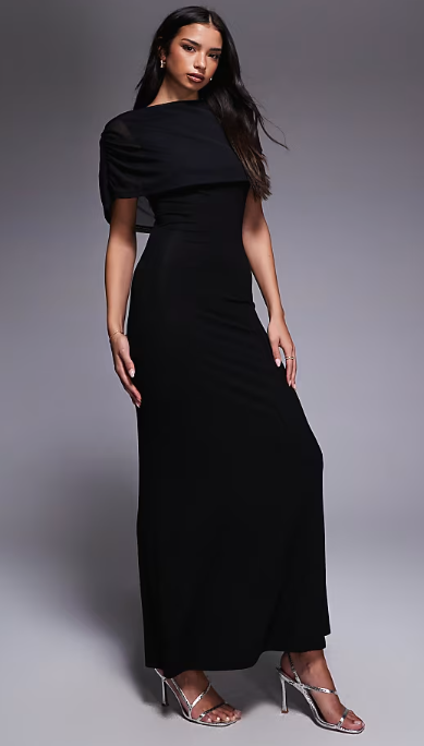 ASOS DESIGN mesh cape detail maxi dress in black
