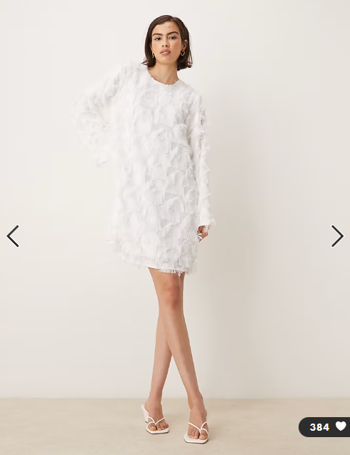 YAS textured long sleeve mini dress in white