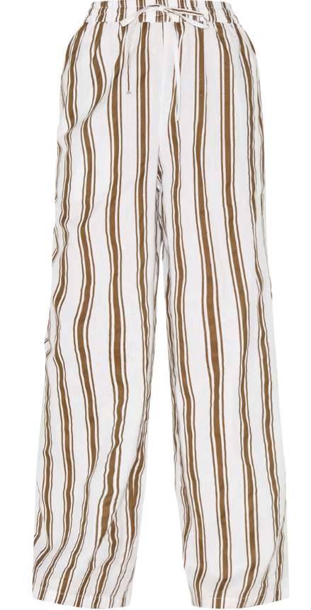 Plt - Petite Beige Linen Look Striped Wide Leg Trousers