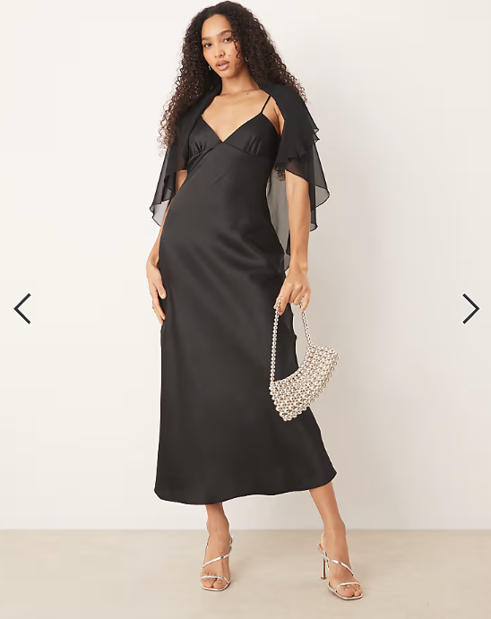 ASOS DESIGN satin cape maxi dress in black