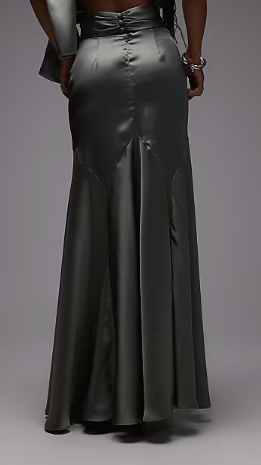 ASOS DESIGN satin panel bias maxi skirt in khaki