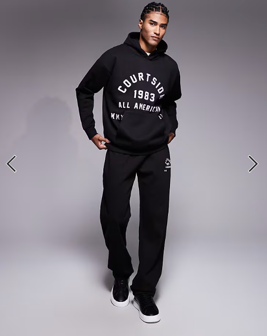 Courtside co-ord straight leg joggers in black with collegiate print