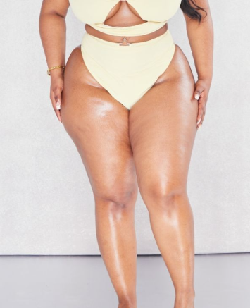 Plus Cream High Waist Gold Trim Bikini Bottom