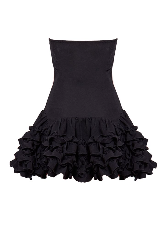 Black Bandeau Frill Button Down Mini Dress