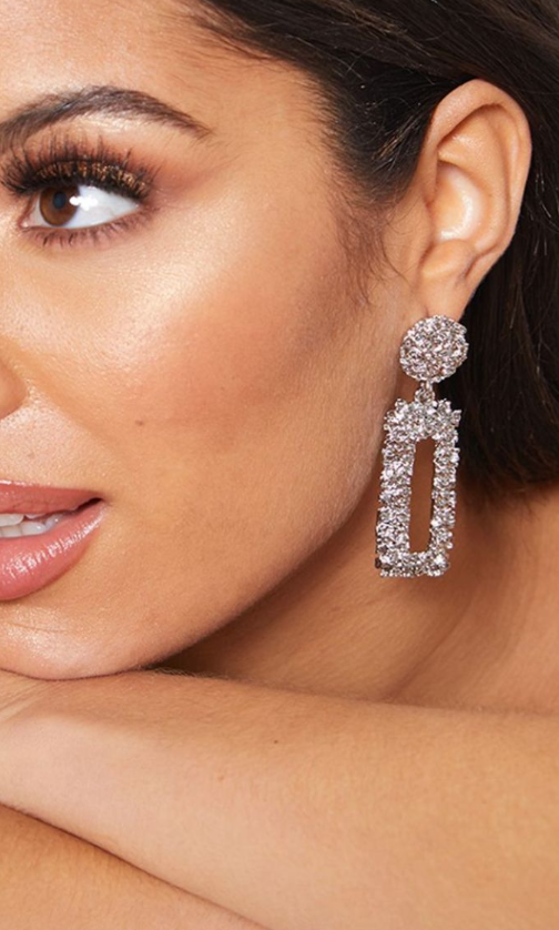 Silver Textured Thin Rectangle Door knocker Earrings