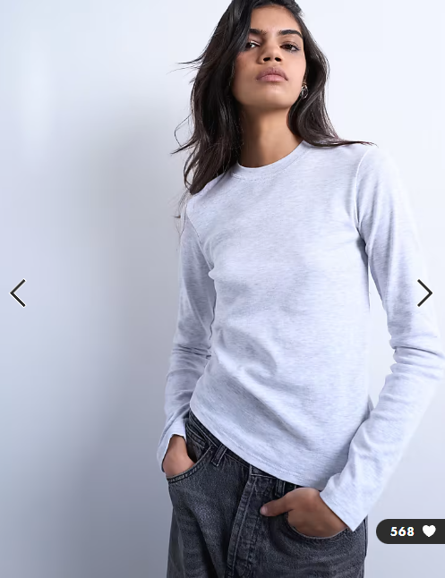 Topshop long sleeve everyday tee in grey marl