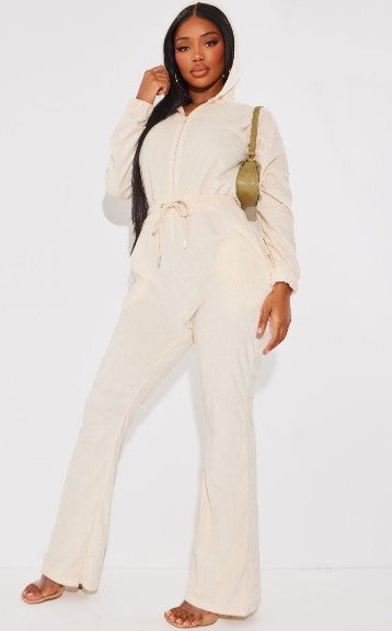 Shape Cream Towelling Tie Waist Wide Leg Jumpsuit