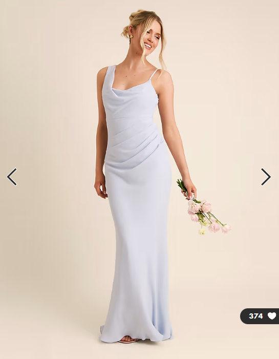 Six Stories Bridesmaid crepe asymmetric cowl neck maxi dress in pale blue