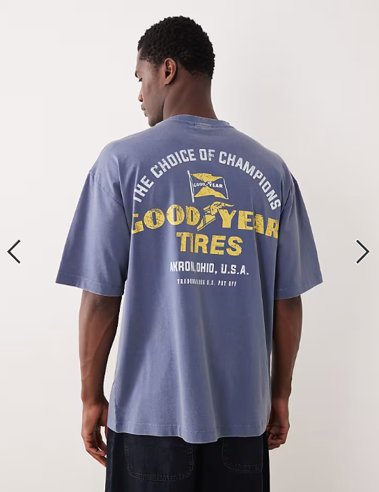 ASOS DESIGN unisex oversized t-shirt with Goodyear prints in washed blue