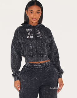 Plt - Shape Printed Zip-Through Washed Jacket