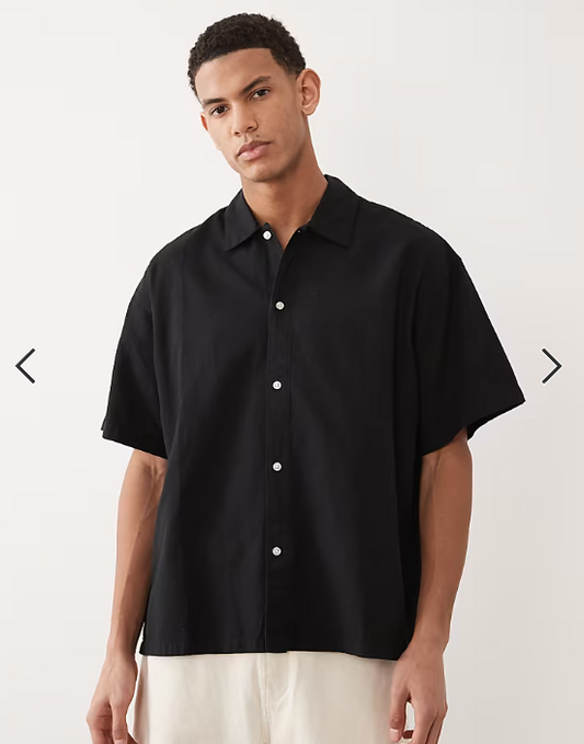 Jack & Jones oversize short sleeve linen blend shirt in black