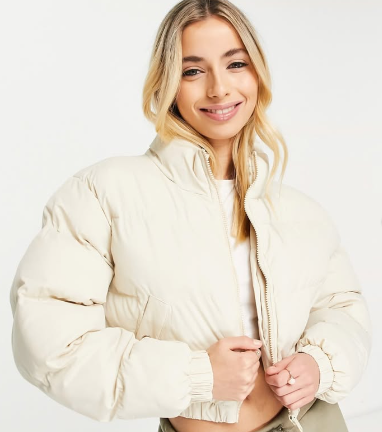 Brave Soul cropped puffer jacket in stone