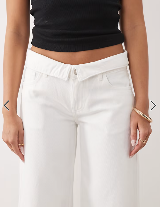 Mango Teen wide leg jeans with fold over detail in white