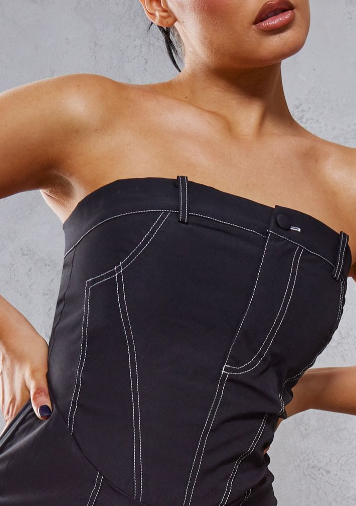 Black Contrast Stitch Bandeau Cargo Jumpsuit