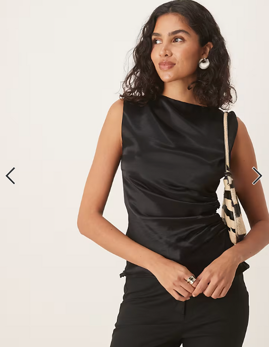 ASOS DESIGN satin twist shoulder cami top in black