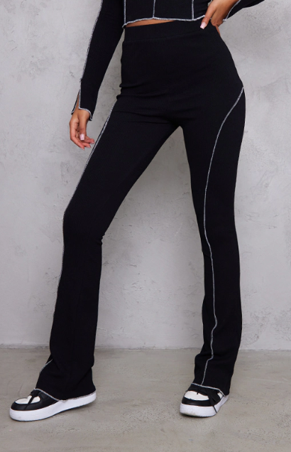 Tall Black Contrast Stitch Flares