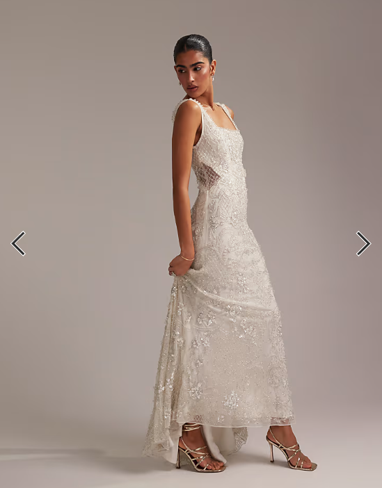 ASOS DESIGN ornate crystal embellished square neck maxi wedding dress