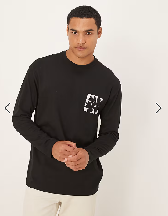 ASOS DESIGN long sleeve t-shirt with small flower chest print in black.