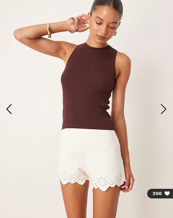 ASOS DESIGN ponte embroidered hem mini shorts in white