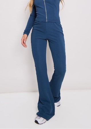 Petrol Rib Low Rise Flared Trousers