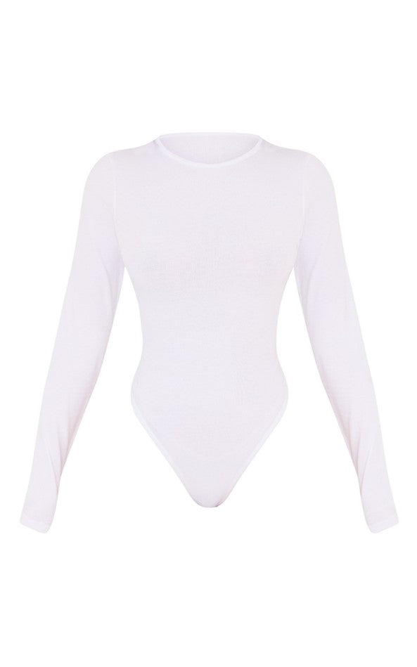 Petite White Basic Cotton Blend Crew Neck Bodysuit