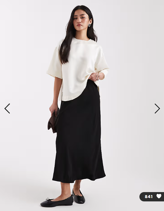 Pieces matte satin midi skirt in black