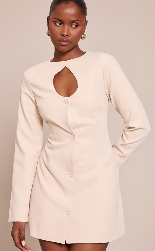Plt - Cream Woven Long Sleeve Mini Dress