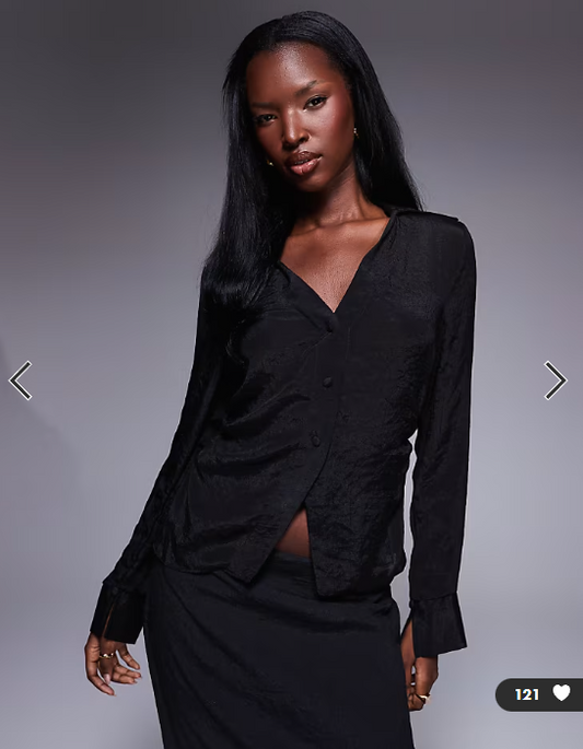 Asos - sheer crinkle long sleeve shirt black