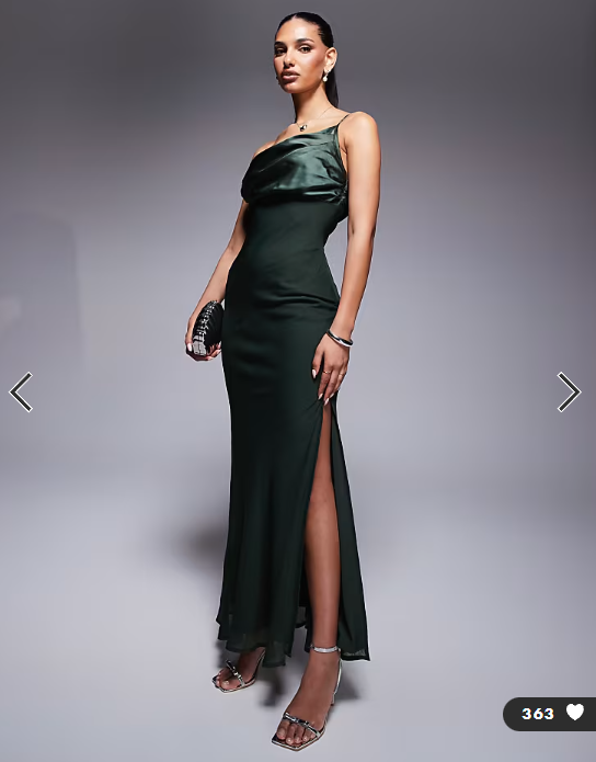 ASOS DESIGN satin chiffon mix draped one shoulder maxi dress in dark green