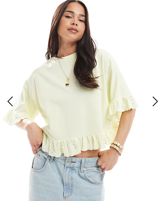 Miss Selfridge ruffle hem t-shirt in butter