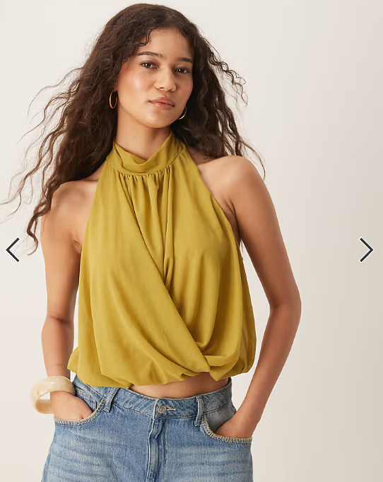ASOS DESIGN drape halter neck top in olive green