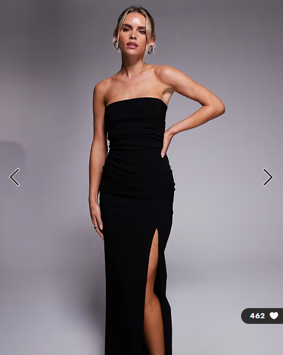 Vesper Petite bengaline bandeau ruched waist thigh split maxi dress in black