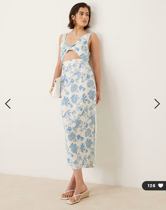 ASOS DESIGN strappy twist bust detail cut out midi dress in floral print