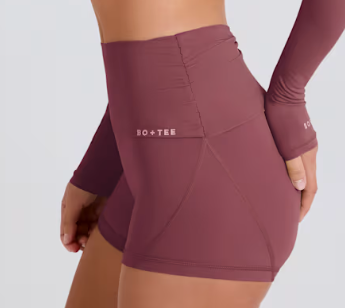 Bo&tee Four-Way Stretch Foldover Mid-Rise Mini Shorts in Acai