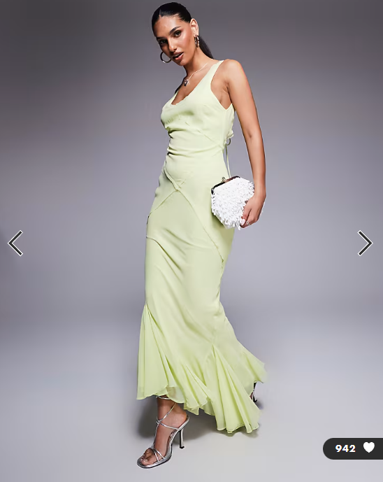 ASOS DESIGN scoop neck raw edge maxi dress with hem detail in lime