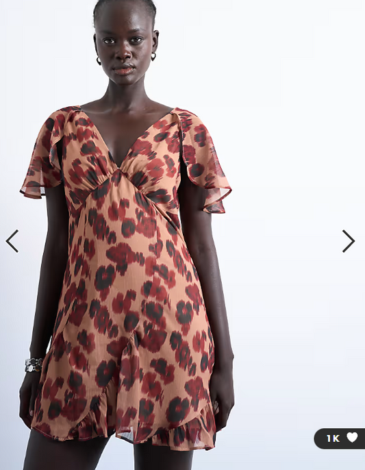 Topshop cape sleeve godet hem mini dress in modern print