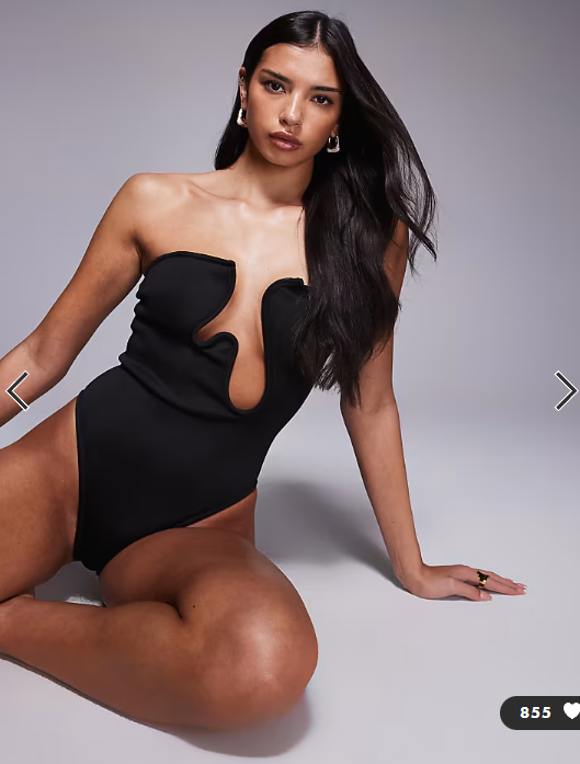 ASOS DESIGN Sydney premium bandeau swimsuit with cutout in black