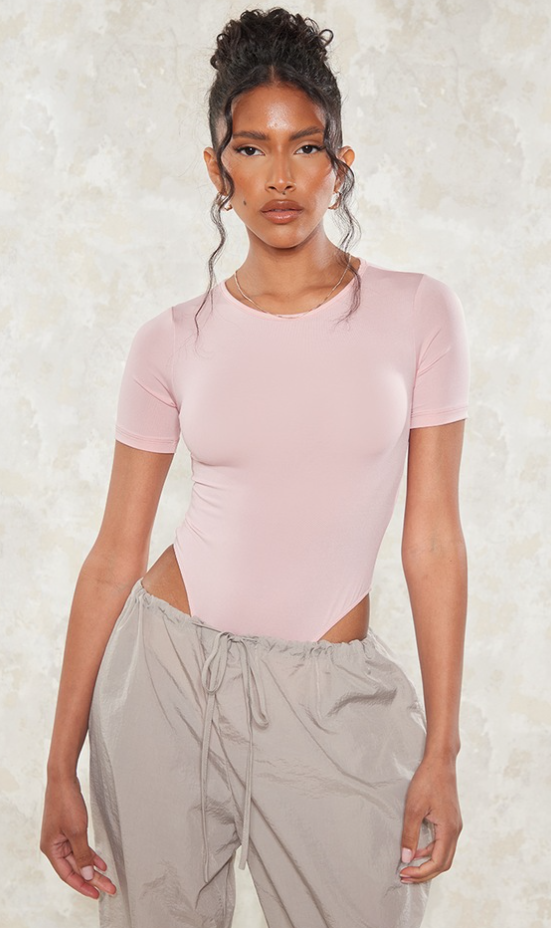 Pink Rose Basic Slinky Short Sleeve Bodysuit
