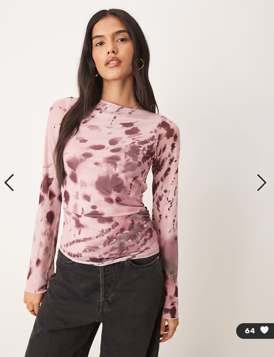 JJXX long sleeve mesh top in pink print